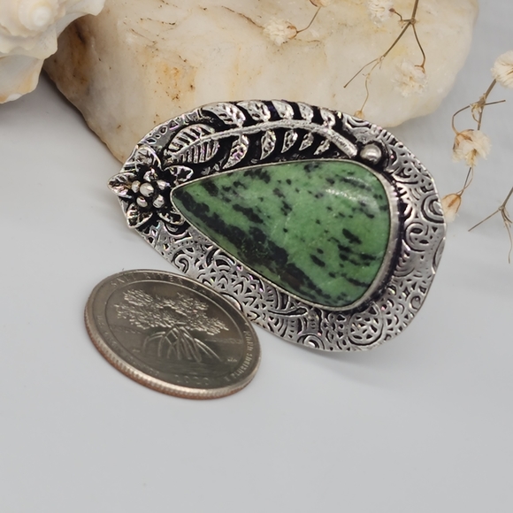 Genuine Green Ruby Zoisite /Anyolite/ Stone Silver 925 Ring - Picture 2 of 11